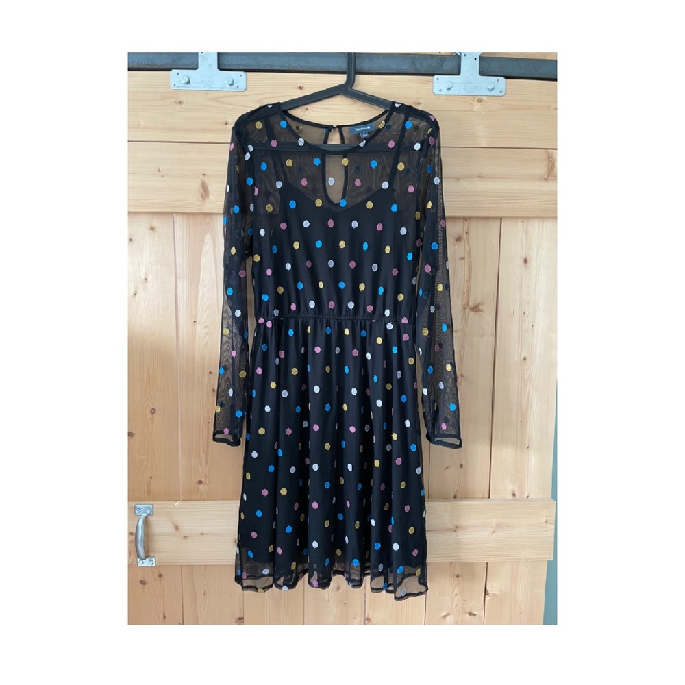 ModCloth L Black dazzle dot embroidered mesh dress